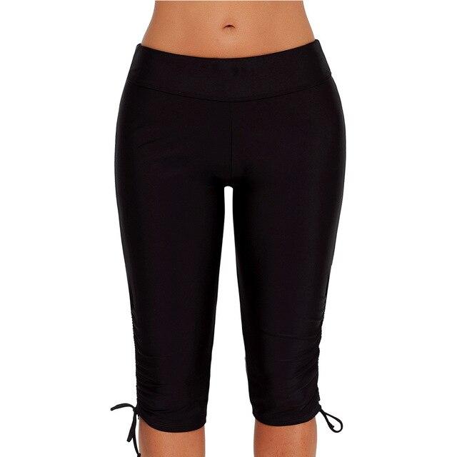 Women Swimwear Bottoms Black High Waist Swim Pants Beach Training Fitness Swim Trunks Surf Sport Shorts Slim Leggings Tights