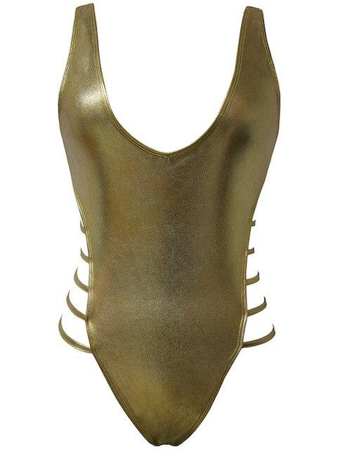 Topmelon 2019 Fashion Extreme Solid Color Golden&Black Thong Stripe One Piece Swimwear Explosive Sexy Bikini Swimwear