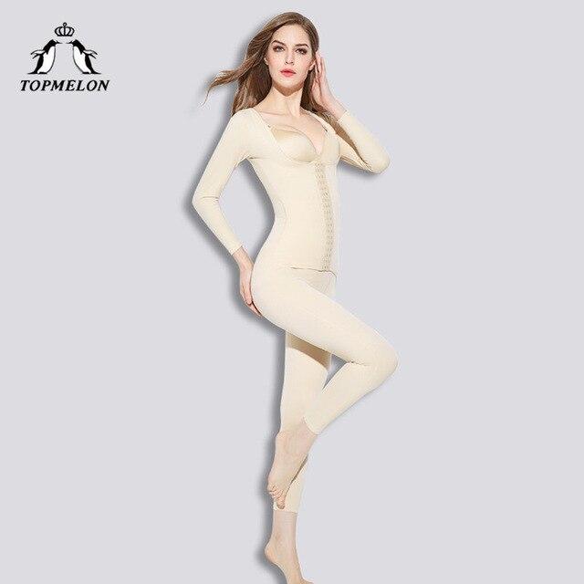 TOPMELON Full Body Shaper Female Slimming Bodysuit Plus Size Open Crotch Spandex Shapewear Long Sleeve Shapers for Women