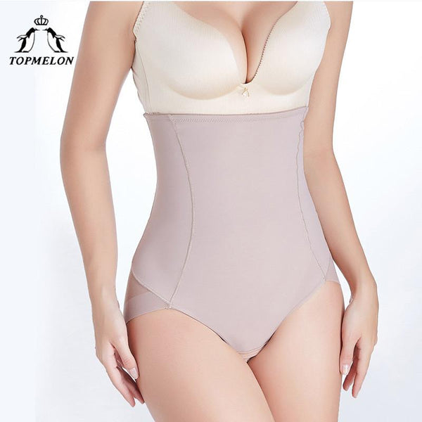 TOPMELON Breathable Shapers Slimming Waist Body Shaper High Waist Control Panties Seamless Underwear Black Beige
