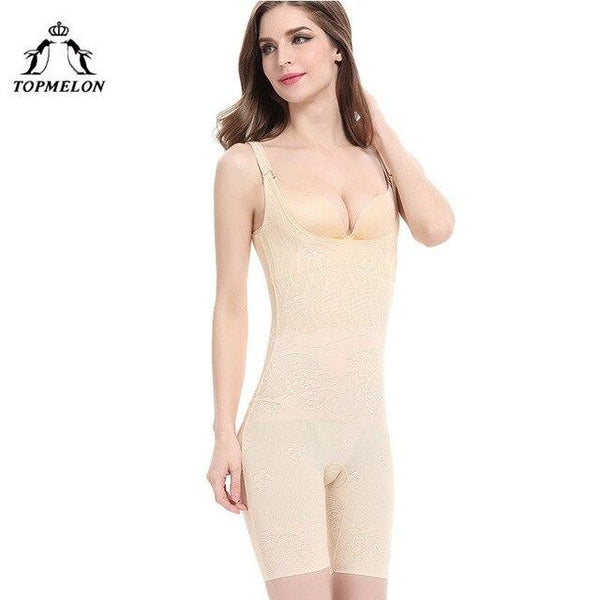 TOPMELON Gaine Amincissante Women Underbust Slimming Bodysuit Slim Thigh Shaper Open Design Black Biege