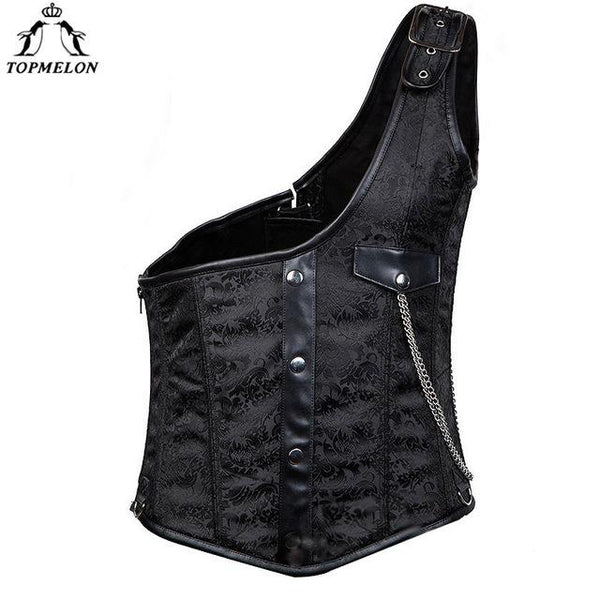 TOPMELON Corset Steampunk Bustier Gothic Corselet Corset Corset  Retro Single Shoulder Chains Steel Boned New Tops 6XL