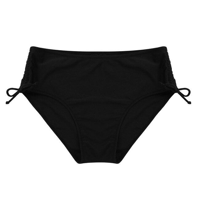Womens Plus Size Swimwear Mid Waist Solid Brief Bikini Bottom with Side Drawstring Beach Swimming Bottoms Briefs Underwear Panty