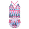 2PCS Kids Girls Tankini Spaghetti Shoulder Straps Digital Printed Swimsuit Swimwear Tops with Bottoms Bathing Suit Set Beachwear