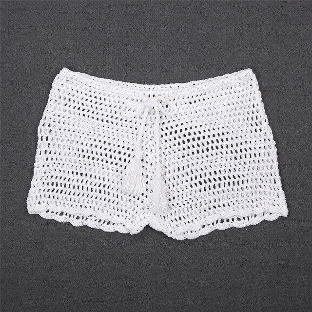2019 Summer Sexy Women Plain Swim Trunks Crochet Knit Shorts Female Bandage Swimwear Short Swimming Crochet Bottoms