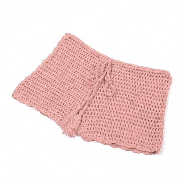 2019 Summer Sexy Women Plain Swim Trunks Crochet Knit Shorts Female Bandage Swimwear Short Swimming Crochet Bottoms