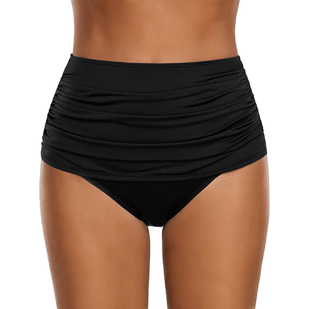 Women Swimsuit Sexy Bikini 2019 Black Ruched Beach High Waist Tankini Swimwear Quick Dry Stretch Swim Briefs Board Shorts Trunks