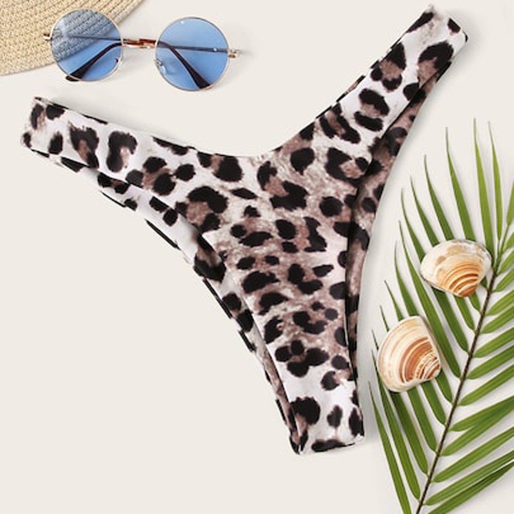 Swimwear Women Sexy Thong Bikini Leopard Print Swimwear Bathing Beachwear Swimming Shorts Bikini thong bikini bottoms