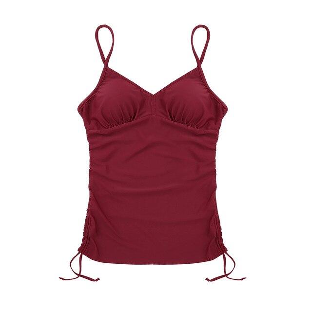 Women's Tankini Swimsuit Top V-neck Swimwear Adjustable Spaghetti Straps  Swim Top Front Ruffled Wire-free Padded Swimming Suit