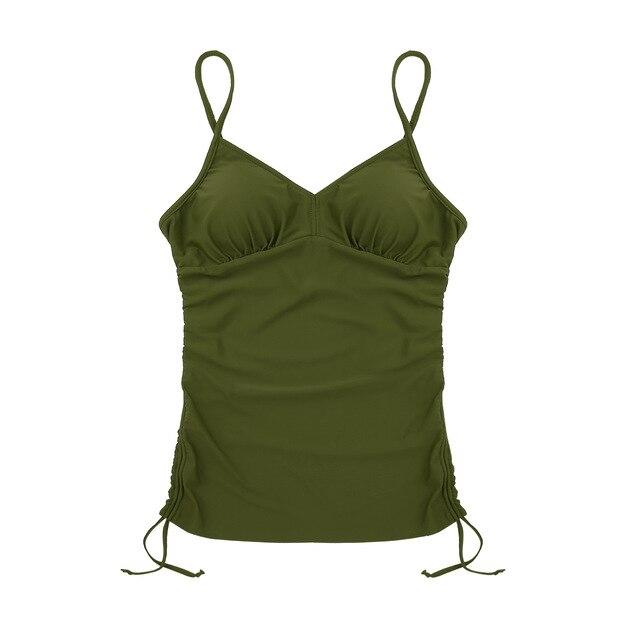 Women's Tankini Swimsuit Top V-neck Swimwear Adjustable Spaghetti Straps  Swim Top Front Ruffled Wire-free Padded Swimming Suit