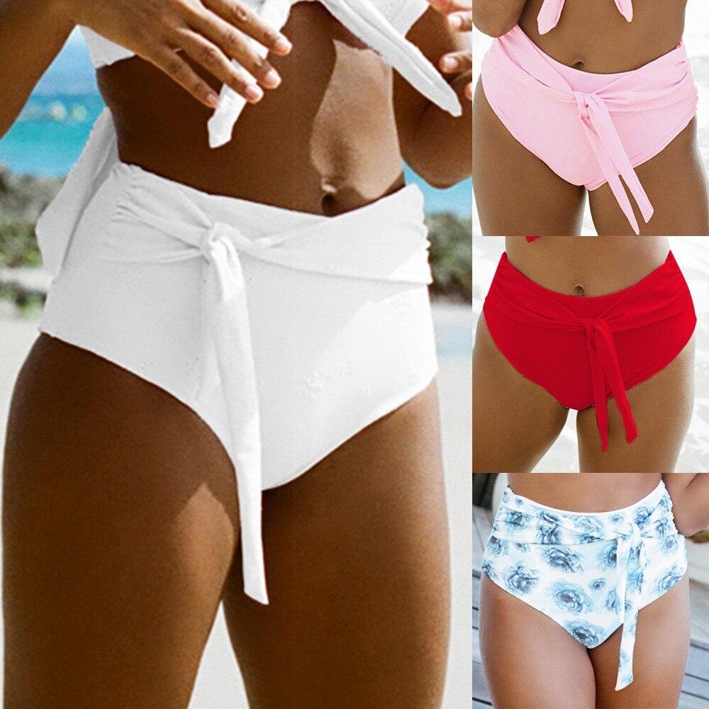 Hot sale 2019 Fashion Women Sexy Bikini  Bandage Solid Color Print Swimsuit High Waist Swimwear Beach Trunks Brief Underwear