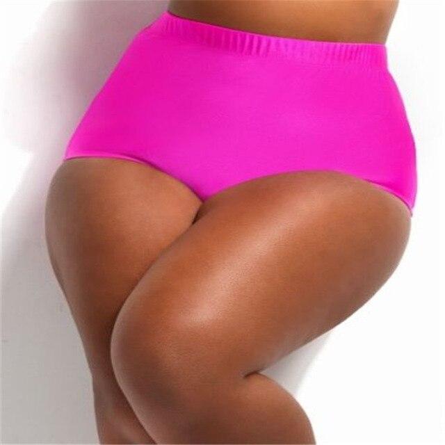Plus Size Swim Trunks Women Solid Black Rose Red Blue Shorts Briefs Women Thong High Waist Swimwear Bottoms Female Bathing Suit