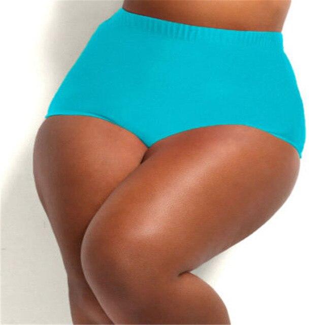 Plus Size Swim Trunks Women Solid Black Rose Red Blue Shorts Briefs Women Thong High Waist Swimwear Bottoms Female Bathing Suit