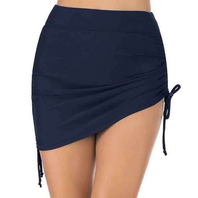 Vintage High Waist Bikini Bottom Women Swimdress Adjustable Two Piece Separate Swimming Skirt Navy Blue/Black Swimwear Wholesale