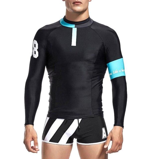 Men Swimwear Tops Long Sleeves Slim Fit Soft Elastic Sun Protective Trunks for Swimming 19ing