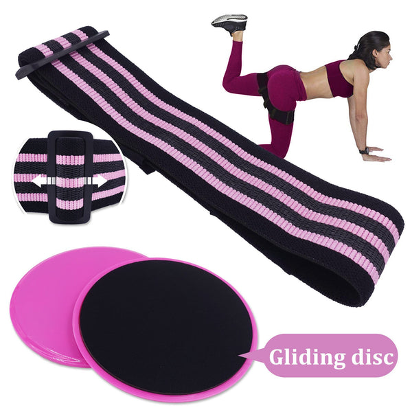 Adjustable Glute Bands Hip Resistance Bands Non Slip & Non-Rolling Gliding Disc for Home Butt Legs Thighs Booties Squat Workout