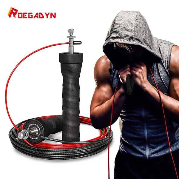 ROEGADYN Sports Black Anti-Slip High Speed Jump Rope Wire Jumping Ropes Speed Skipping Weighted Bearing Men Rope