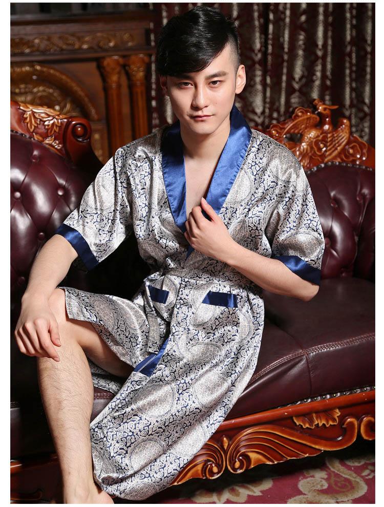 Long Satin robe male sleep & lounge faux silk bathrobe for man  men nightgown mens dressing gowns chinese robe sleelwear pajamas