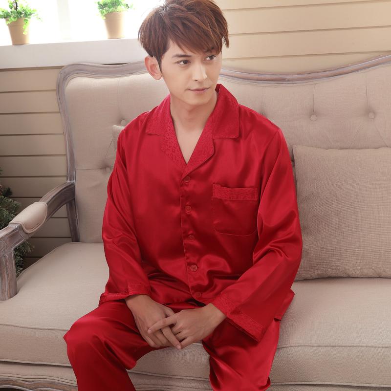 Men's rayon  pajama sets  gentleman's faux silk long-sleeve pijamas  male pyjamas homewear nightwear sleep lounge nightgowns