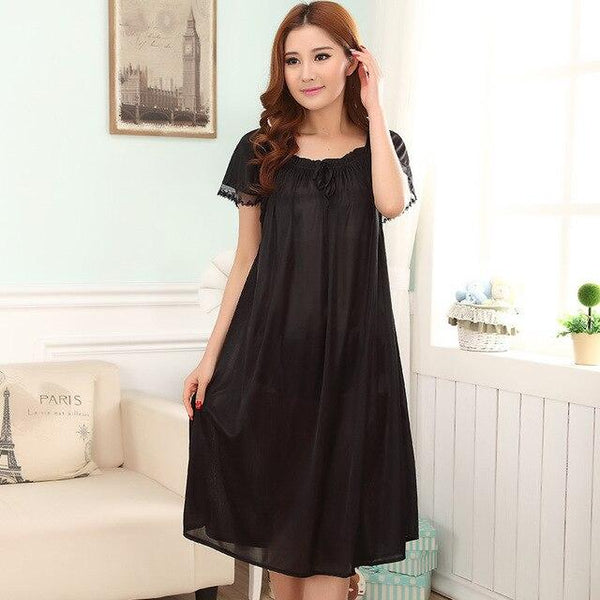 Loose large size nightgowns for women long stlye nightwear nightdress solid silk sleepshirt summer dress sleep tops pijama mujer