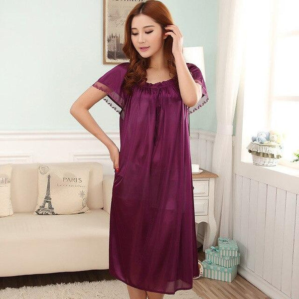 Loose large size nightgowns for women long stlye nightwear nightdress solid silk sleepshirt summer dress sleep tops pijama mujer