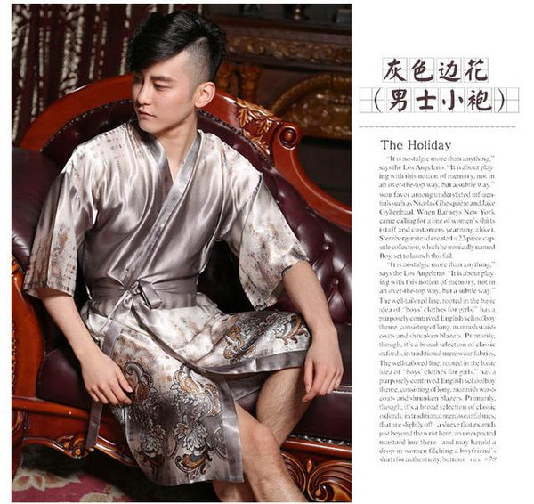 Faux silk Mens robe dressing gown for man sleepwear mens kimono male night gowns satin men pajamas dragon bathrobe homewear