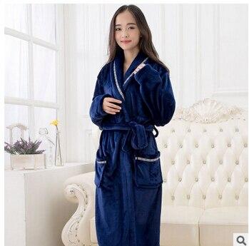Womens robe 2017 new flannel robe feminino winter warm couples bathrobes long nightgown robe dressing gown pink/red Q775