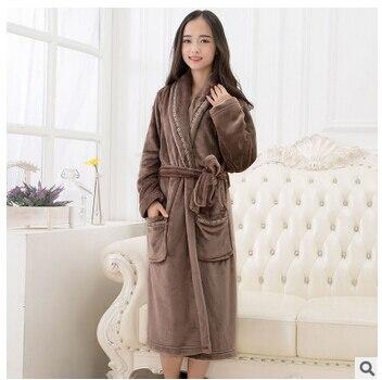 Womens robe 2017 new flannel robe feminino winter warm couples bathrobes long nightgown robe dressing gown pink/red Q775