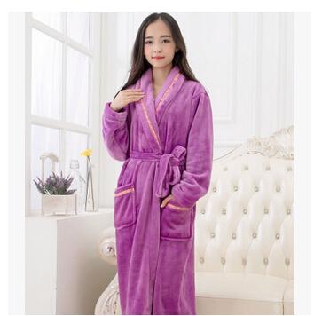 Womens robe 2017 new flannel robe feminino winter warm couples bathrobes long nightgown robe dressing gown pink/red Q775