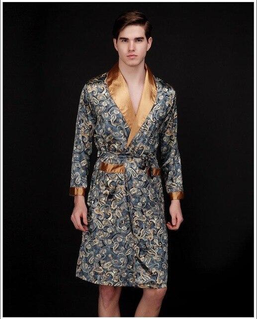 Men's nightgowns  faux silk robes pyjamas gentlemen's homewear bathrobes male long sleeve satin sleepwear Lounges   nightwear