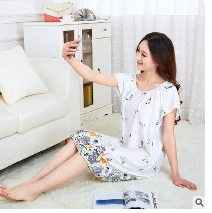 Summer Loose Large Size Nightgowns For Women Long Cartoon Girls Nightwear Nightdress Cotton And Silk Sleepshirt XXL E0005
