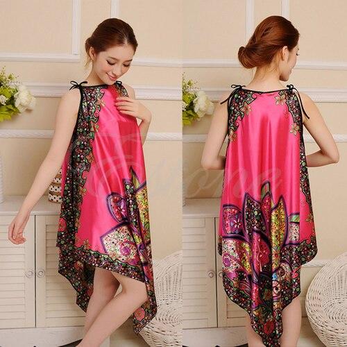 New Arrive Women Sexy  Nightgown Long Sleepwear Faux Silk Bath Robe Dress Chemise