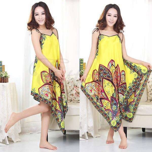 New Arrive Women Sexy  Nightgown Long Sleepwear Faux Silk Bath Robe Dress Chemise