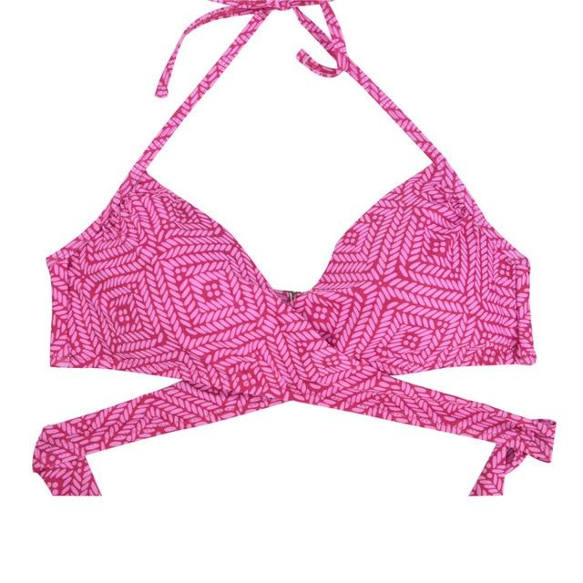M&M Women Chest Cross Bikini Top Print Push Up Brazilian Swimwear Sport Halter Swimsuit Beach Swimming Bra Solid Biquini T608