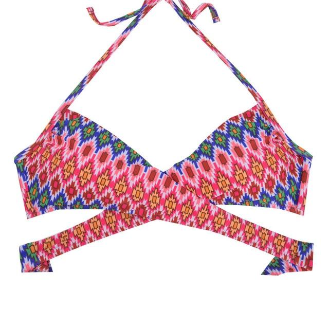 M&M Women Chest Cross Bikini Top Print Push Up Brazilian Swimwear Sport Halter Swimsuit Beach Swimming Bra Solid Biquini T608