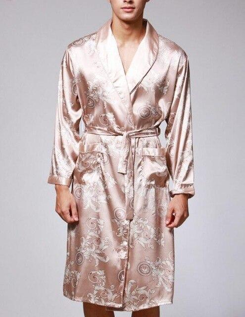 YT5 2017 Spring and Autumn Pajamas For Men Pyjamas Sexy Long Sleeve Faux Silk Sleepwear Couple Pajamas Lover Men Night Gown