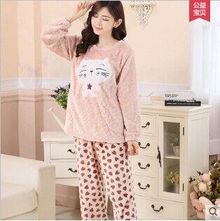 Thickening women winter flannel pajamas female coral fleece pajama sets sleepwear velvet long-sleeve casual nightgown