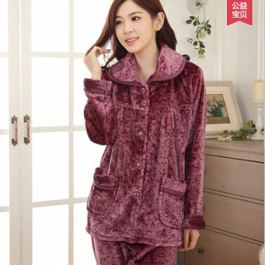 Thickening women winter flannel pajamas female coral fleece pajama sets sleepwear velvet long-sleeve casual nightgown
