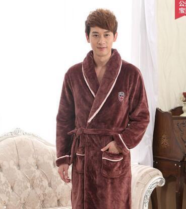 Winter flannel robe men bathrobe lovers male thickening coral fleece velvet men couples nightgown long sleeve