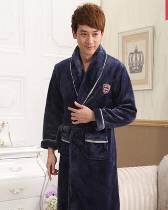 Winter flannel robe men bathrobe lovers male thickening coral fleece velvet men couples nightgown long sleeve