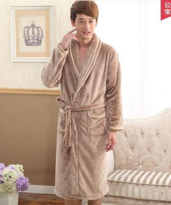 Winter flannel robe men bathrobe lovers male thickening coral fleece velvet men couples nightgown long sleeve
