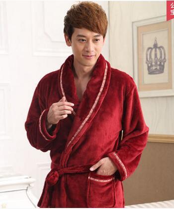 Winter flannel robe men bathrobe lovers male thickening coral fleece velvet men couples nightgown long sleeve