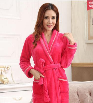 Winter flannel robe men bathrobe lovers male thickening coral fleece velvet men couples nightgown long sleeve