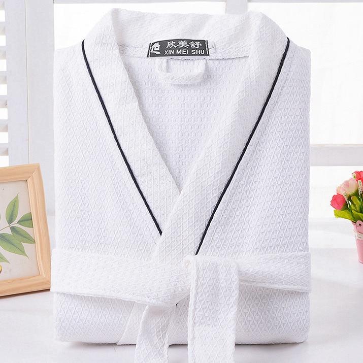 Waffle cotton bathrobe men  summer women nightgoen sleepwear ladies blanket towel fleece lovers long soft robe spring