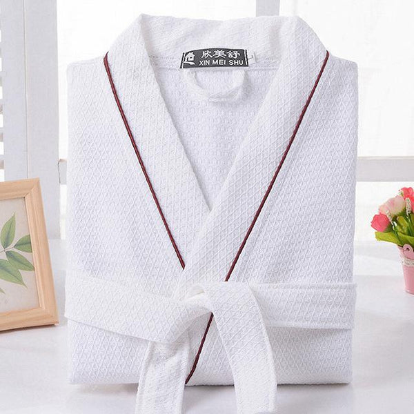 Waffle cotton bathrobe men  summer women nightgoen sleepwear ladies blanket towel fleece lovers long soft robe spring