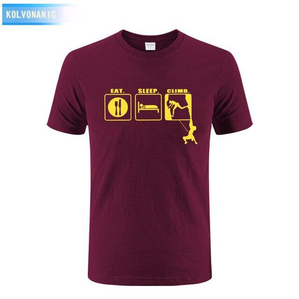 KOLVONANIG 2017 Summer Dress Men T Shirt Eat Sleep Climb Print Funny O-neck Short sleeves T-Shirts Tee Shirt Fashion Tshirts Top