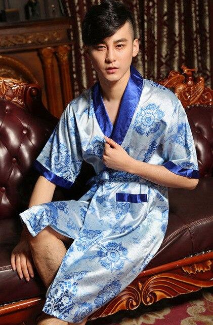 Long Satin robe male sleep & lounge faux silk bathrobe for man  men nightgown mens dressing gowns chinese robe sleelwear pajamas