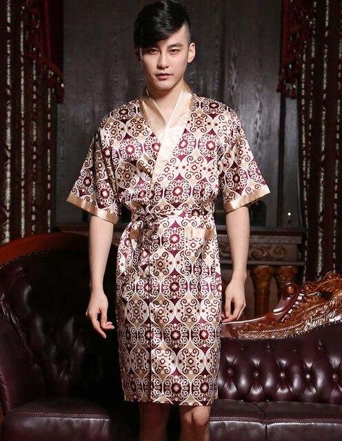 Long Satin robe male sleep & lounge faux silk bathrobe for man  men nightgown mens dressing gowns chinese robe sleelwear pajamas