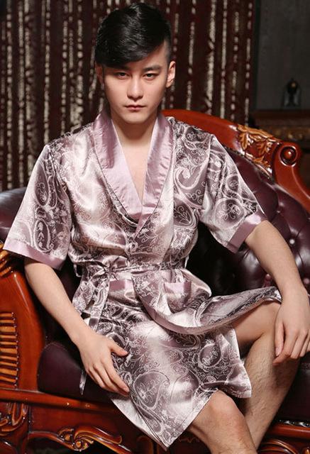 Long Satin robe male sleep & lounge faux silk bathrobe for man  men nightgown mens dressing gowns chinese robe sleelwear pajamas
