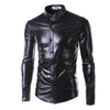 Blue Coated Metallic Shirt Men Brand Night Club Wear Men Dress Shirts Button Down Shirts Long Sleeve Shiny Elastic Chemise Homme